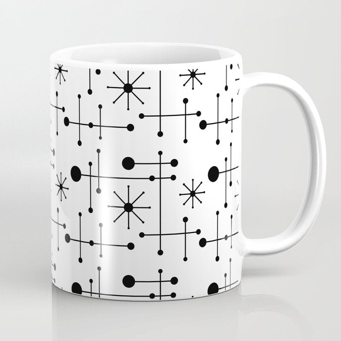 Atomic Retro Mid Century Modern Pattern Black and White Coffee Mug Gallery Image 1