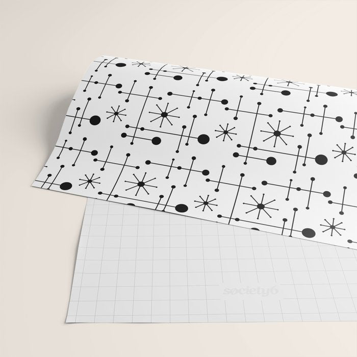 Atomic Retro Mid Century Modern Pattern Black and White Wrapping Paper Gallery Image 2