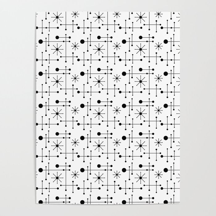 Atomic Retro Mid Century Modern Pattern Black and White Poster Gallery Image 4