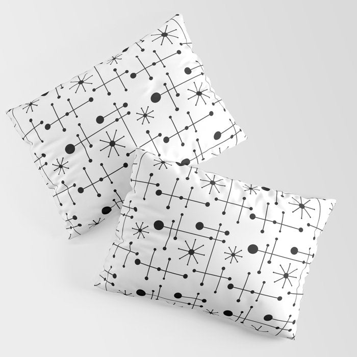 Atomic Retro Mid Century Modern Pattern Black and White Pillow Sham Gallery Image 3