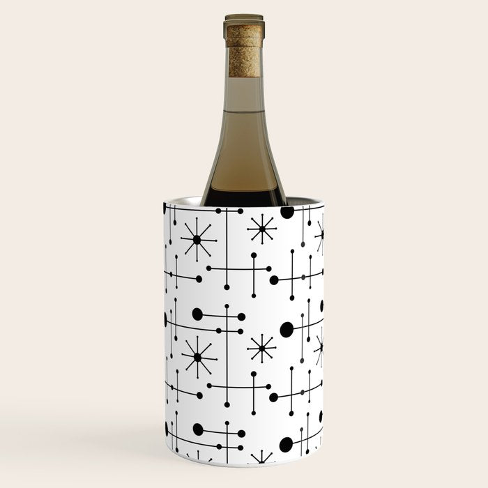 Atomic Retro Mid Century Modern Pattern Black and White Wine Chiller Gallery Image 2