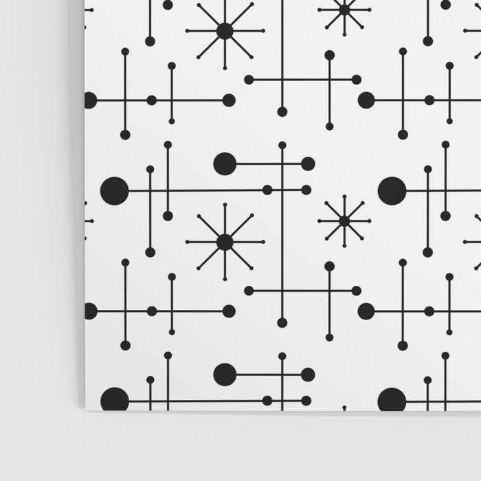 Atomic Retro Mid Century Modern Pattern Black and White Poster Gallery Image 3