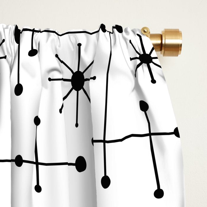 Atomic Retro Mid Century Modern Pattern Black and White Window Curtain Gallery Image 2