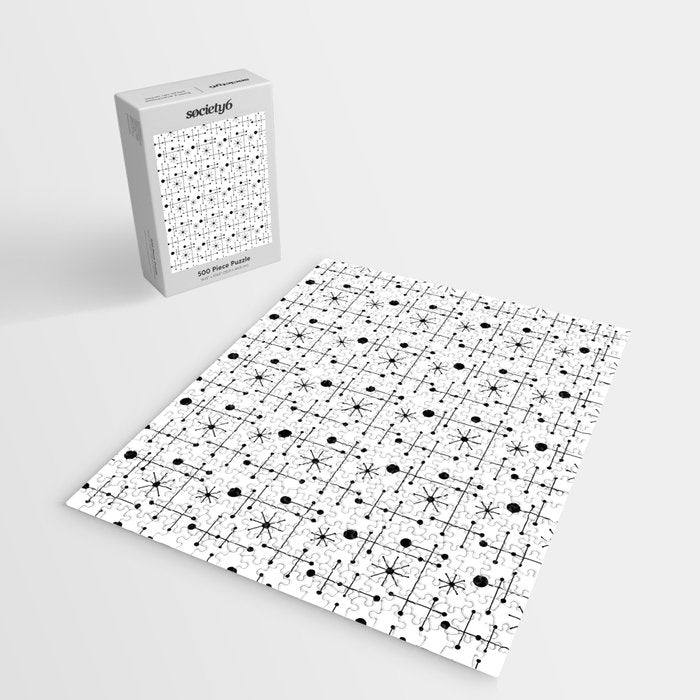 Atomic Retro Mid Century Modern Pattern Black and White Jigsaw Puzzle Gallery Image 2