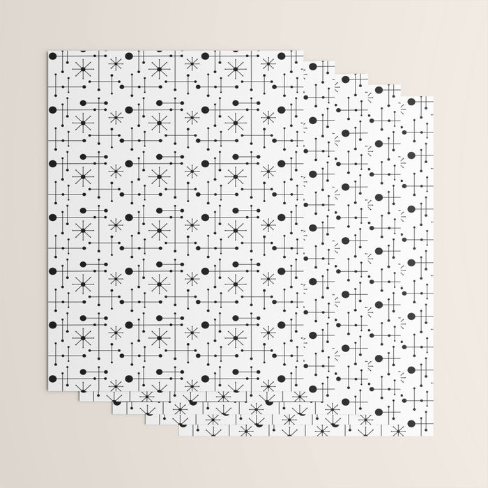 Atomic Retro Mid Century Modern Pattern Black and White Wrapping Paper Gallery Image 3