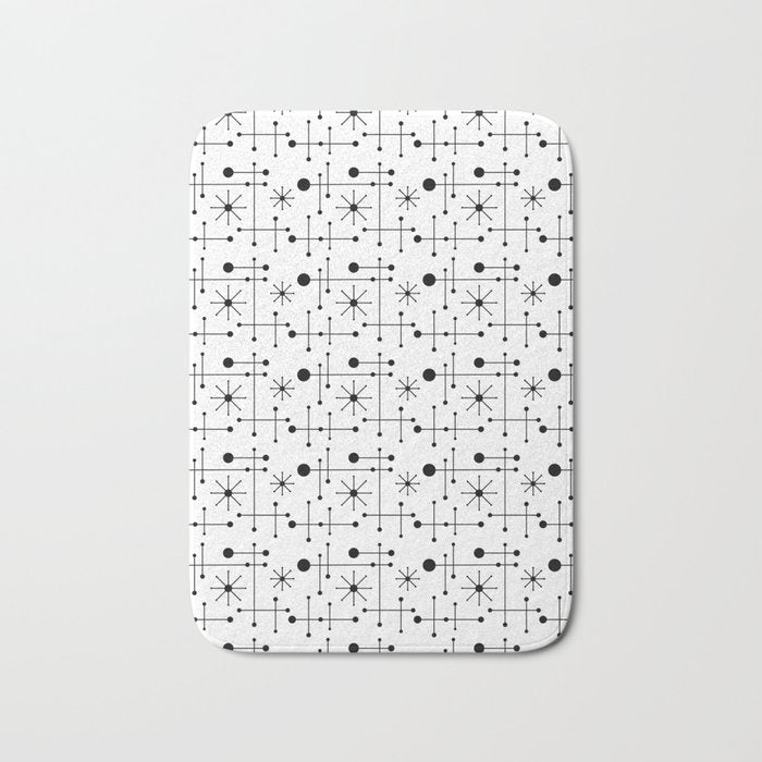 Atomic Retro Mid Century Modern Pattern Black and White Bath Mat Gallery Image 1