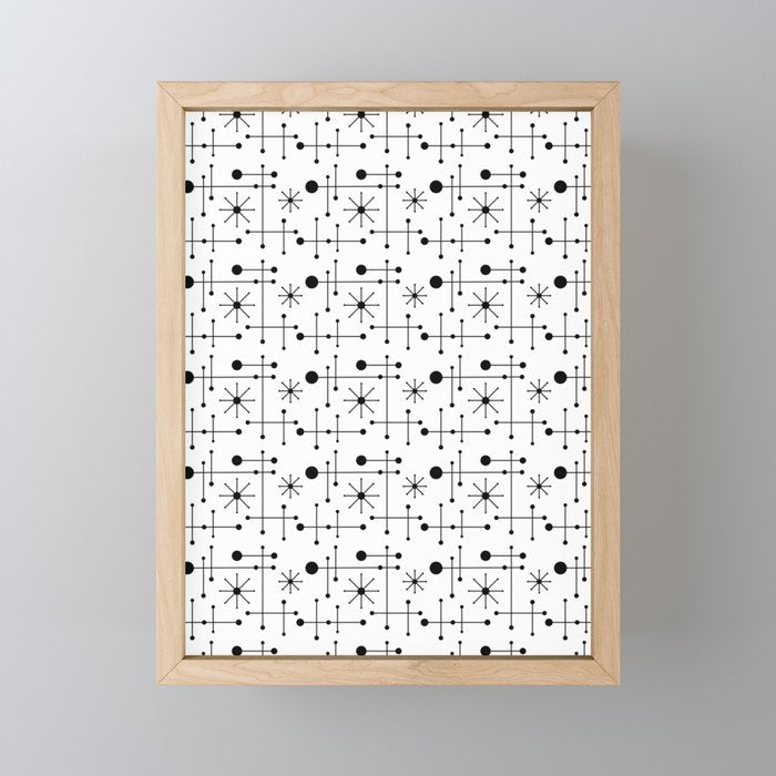 Atomic Retro Mid Century Modern Pattern Black and White Mini Art Print Gallery Image 1