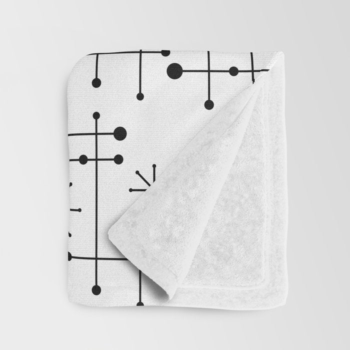 Atomic Retro Mid Century Modern Pattern Black and White Throw Blanket Gallery Image 3