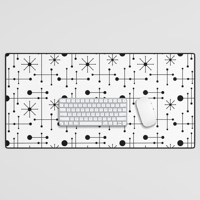 Atomic Retro Mid Century Modern Pattern Black and White Desk Mat Gallery Image 1