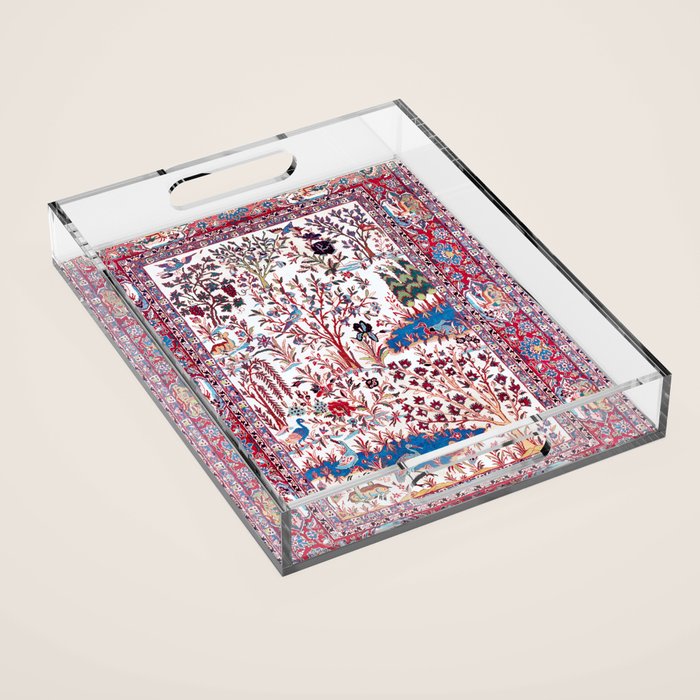 Esfahan Central Persian Silk Rug Print Acrylic Tray Gallery Image 1