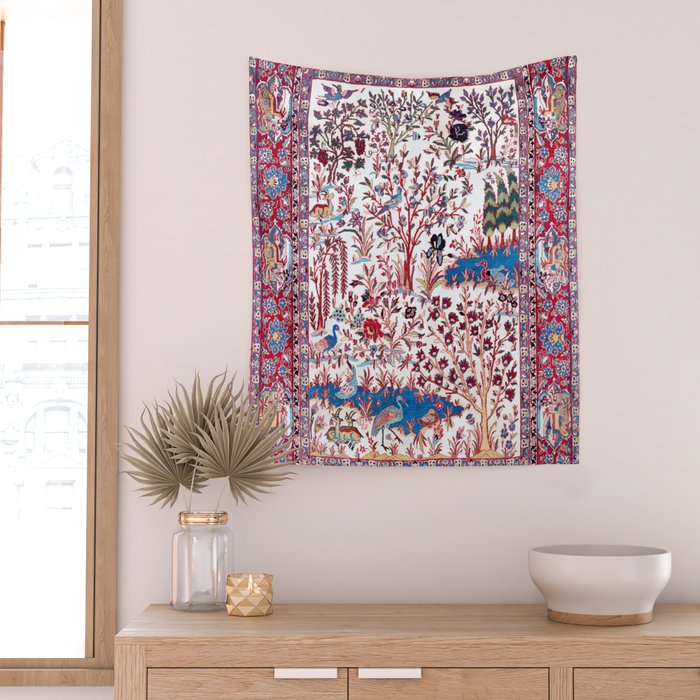 Esfahan Central Persian Silk Rug Print Wall Tapestry Gallery Image 2