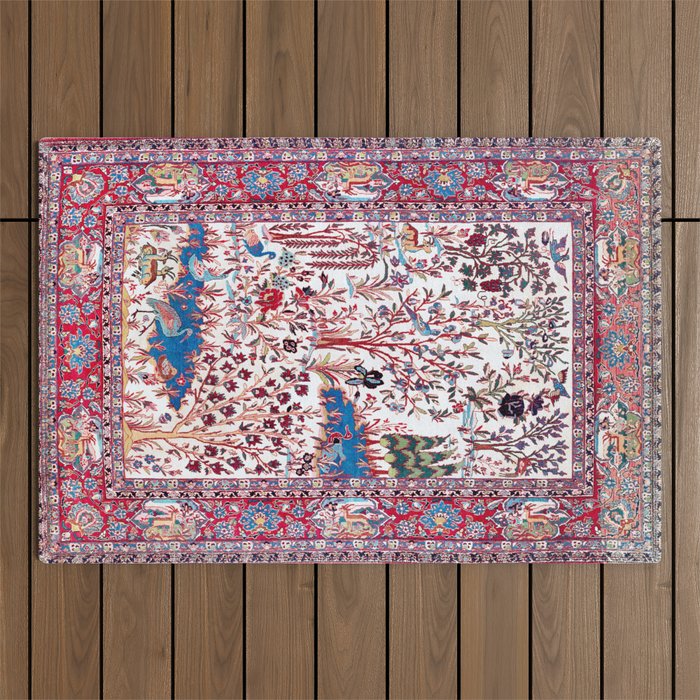 Esfahan Central Persian Silk Rug Print Outdoor Rug Gallery Image 1