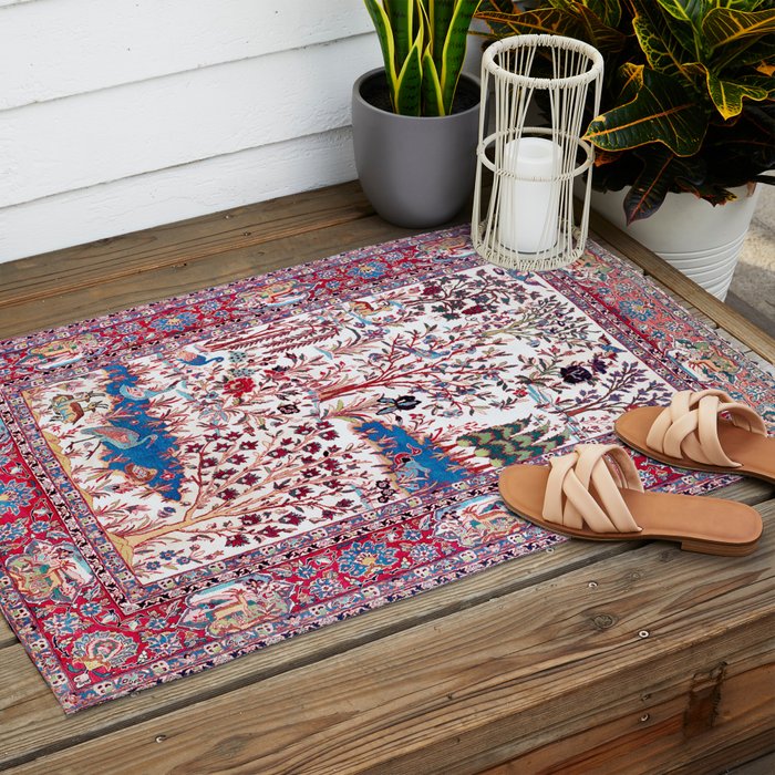 Esfahan Central Persian Silk Rug Print Outdoor Rug Gallery Image 2