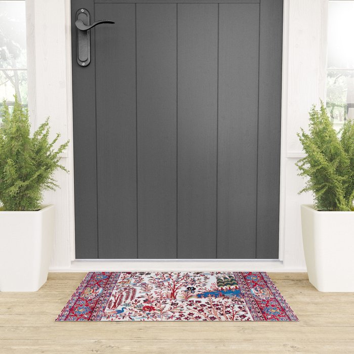 Esfahan Central Persian Silk Rug Print Welcome Mat Gallery Image 3