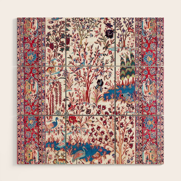 Esfahan Central Persian Silk Rug Print Wood Wall Art Gallery Image 1
