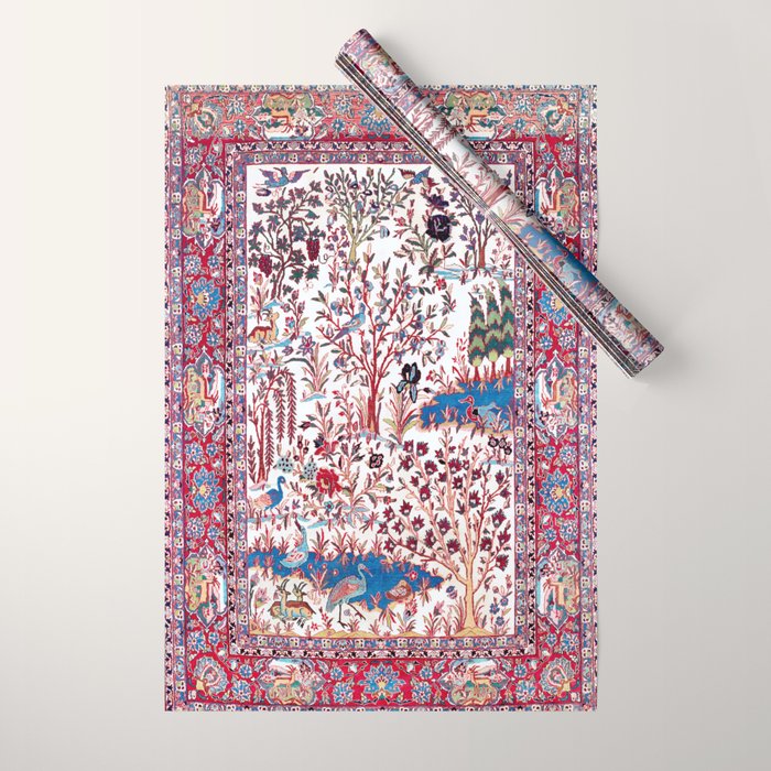 Esfahan Central Persian Silk Rug Print Wrapping Paper Gallery Image 1