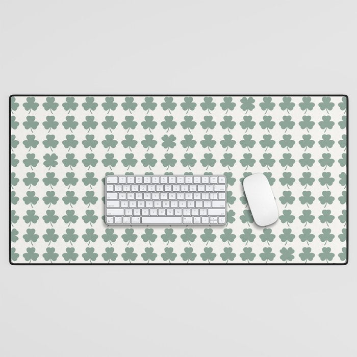 Clovers XXXII Sage Green Botanical Pattern Desk Mat Gallery Image 1