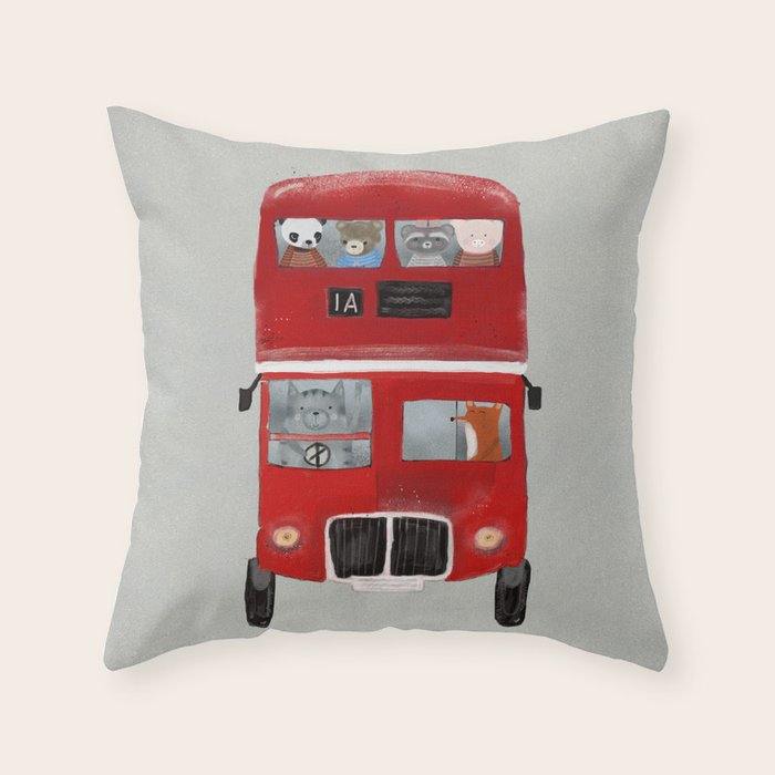 the little big red bus Throw Pillow Gallery Image 1