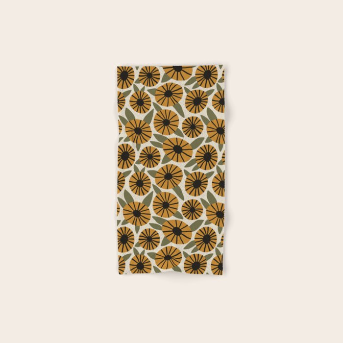 Floral Pattern / Turmeric Yellow & Green Bath Towel Gallery Image 1