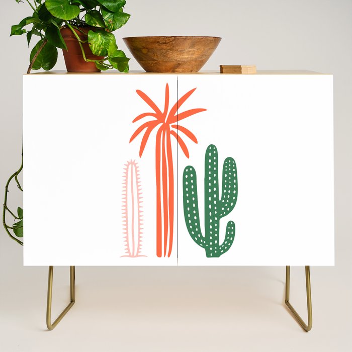Hand drawn cactus plant art Credenza Gallery Image 1