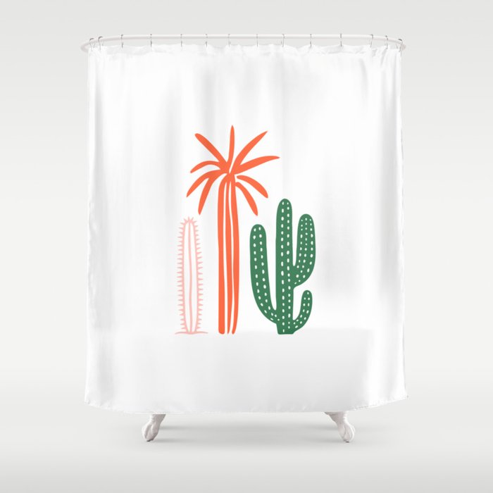 Hand drawn cactus plant art Shower Curtain Gallery Image 1