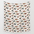 Boho Floral Cow Print with Purple flowers on Cream Wall Tapestry Gallery Image 4