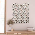 Boho Floral Cow Print with Purple flowers on Cream Wall Tapestry Gallery Image 2