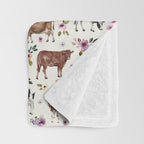 Boho Floral Cow Print with Purple flowers on Cream Throw Blanket Gallery Image 3