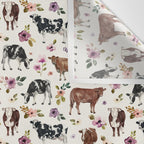 Boho Floral Cow Print with Purple flowers on Cream Wall Tapestry Gallery Image 3