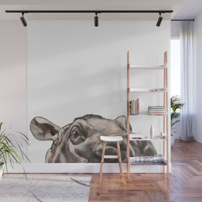 Peeking Baby Hippo Wall Mural Gallery Image 1