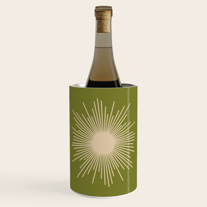 Mid-Century Modern Sunburst II - Minimalist Sun in Mid Mod Beige and Olive Green Wine Chiller Gallery Image 1