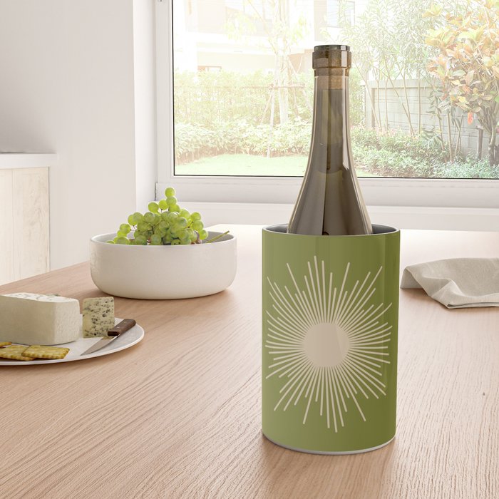 Mid-Century Modern Sunburst II - Minimalist Sun in Mid Mod Beige and Olive Green Wine Chiller Gallery Image 4