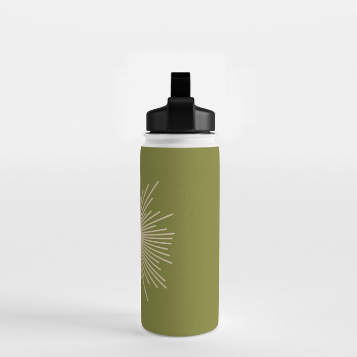 Mid-Century Modern Sunburst II - Minimalist Sun in Mid Mod Beige and Olive Green Water Bottle Gallery Image 2
