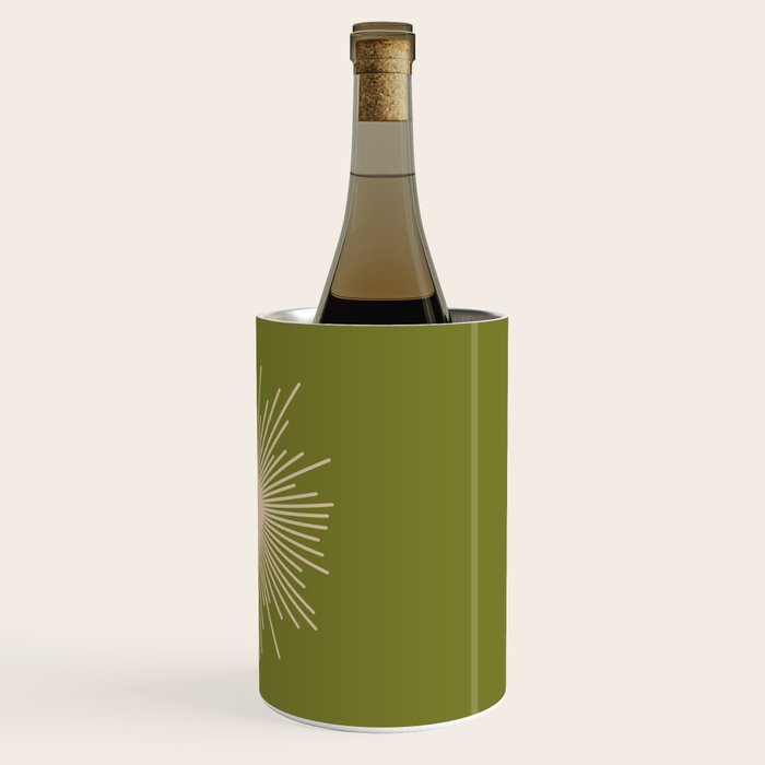 Mid-Century Modern Sunburst II - Minimalist Sun in Mid Mod Beige and Olive Green Wine Chiller Gallery Image 3