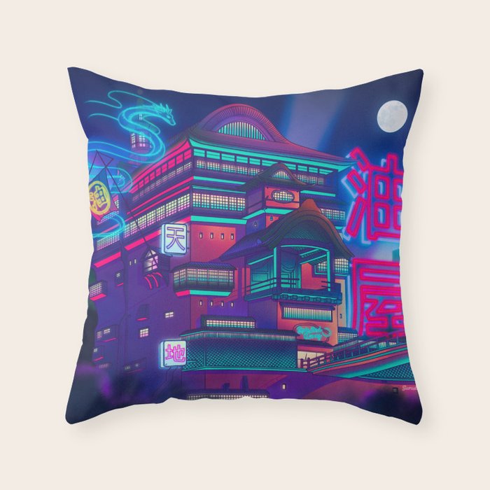 Neon Bath House Throw Pillow Gallery Image 1