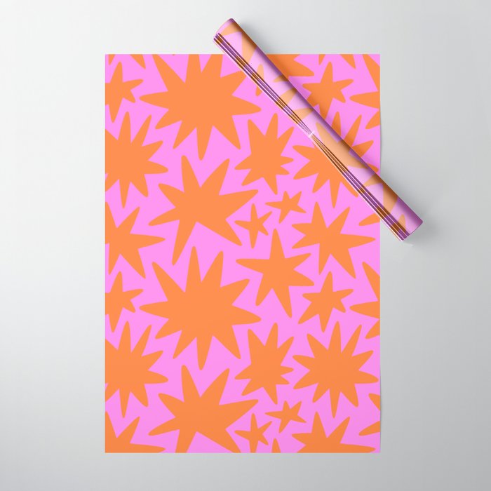 Retro pink star shape art pattern Wrapping Paper Gallery Image 1