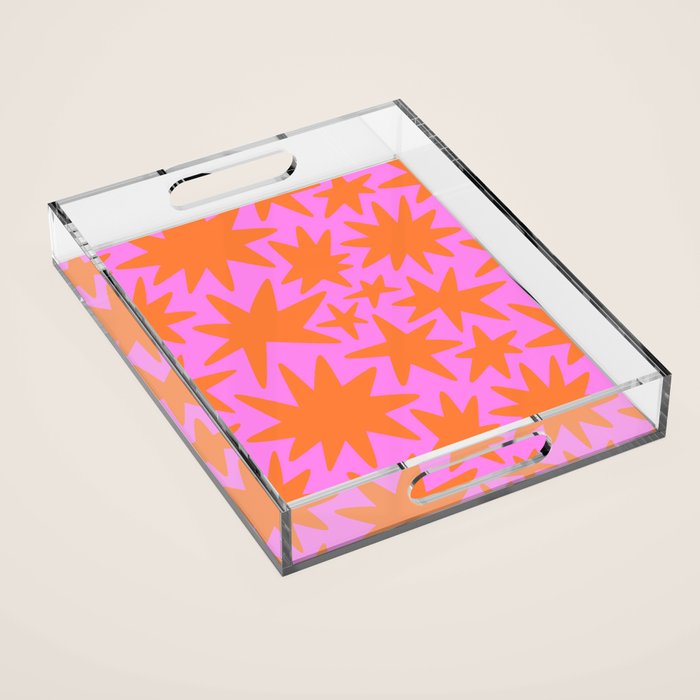 Retro pink star shape art pattern Acrylic Tray Gallery Image 1