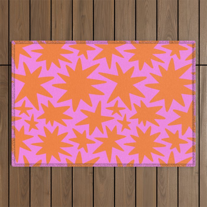Retro pink star shape art pattern Outdoor Rug Gallery Image 1