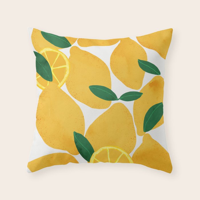 lemon mediterranean still life Throw Pillow Gallery Image 1