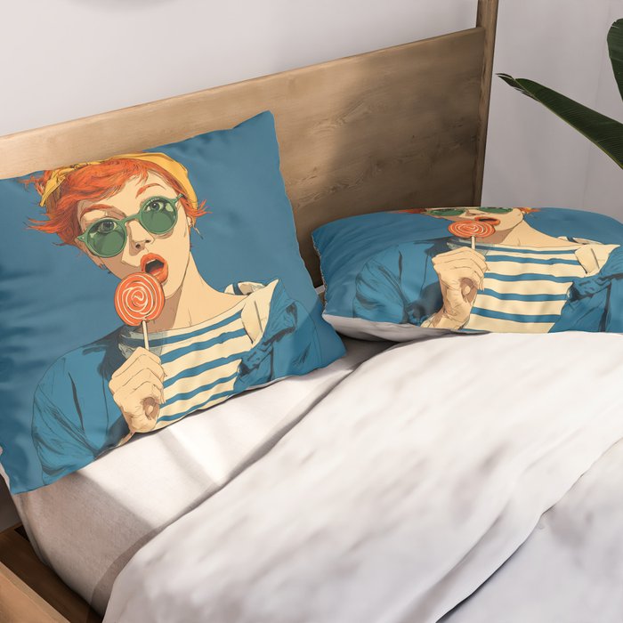 Retro Pop Lollipop Girl Pillow Sham Gallery Image 2