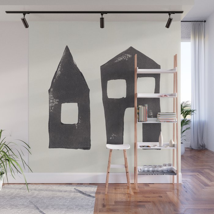 Tiny Houses #2 | Hand-printed Linocut Wall Mural Gallery Image 1