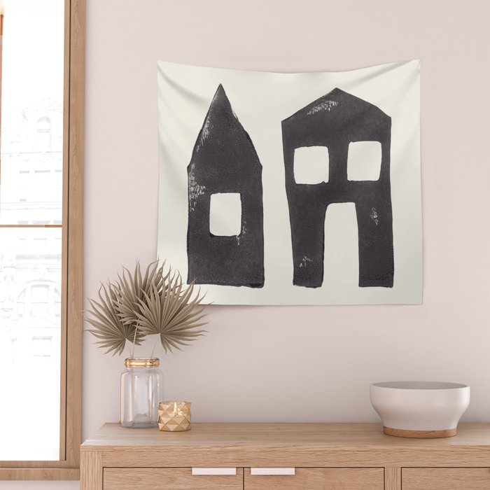 Tiny Houses #2 | Hand-printed Linocut Wall Tapestry Gallery Image 2