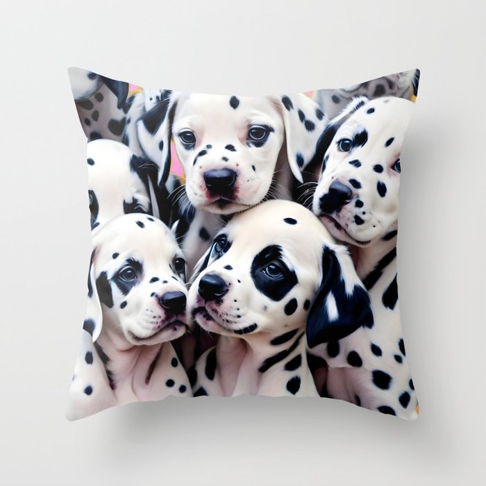 Dalmatian Love, Cute Puppies Dogs Pets, Animals Domestic Photography Siblings, Adorable Family Polka Dots Spotted  Throw Pillow Gallery Image 1