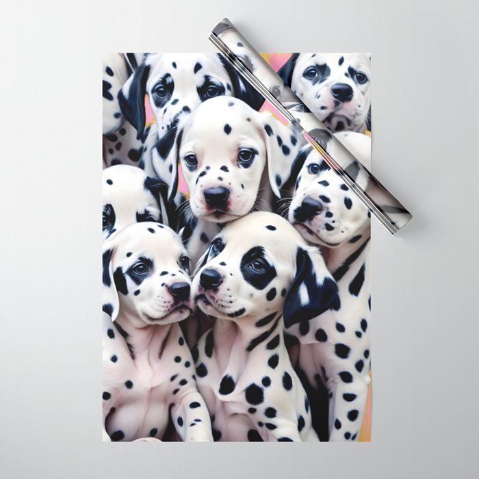 Dalmatian Love, Cute Puppies Dogs Pets, Animals Domestic Photography Siblings, Adorable Family Polka Dots Spotted  Wrapping Paper Gallery Image 1