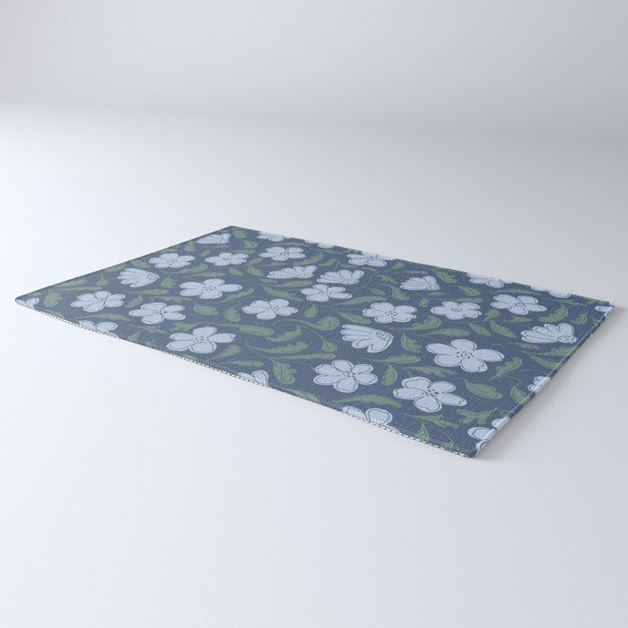 Moody Botanical Blooms on Slate Blue Rug Gallery Image 3