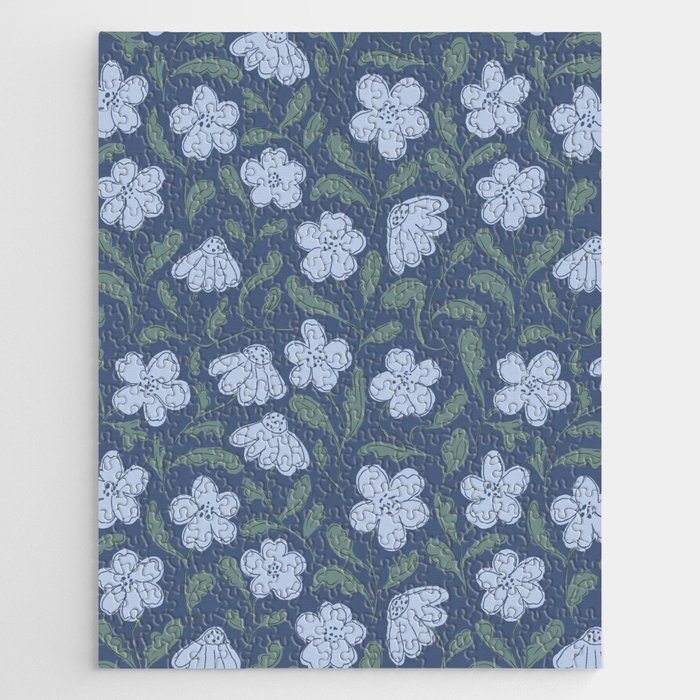 Moody Botanical Blooms on Slate Blue Jigsaw Puzzle Gallery Image 1