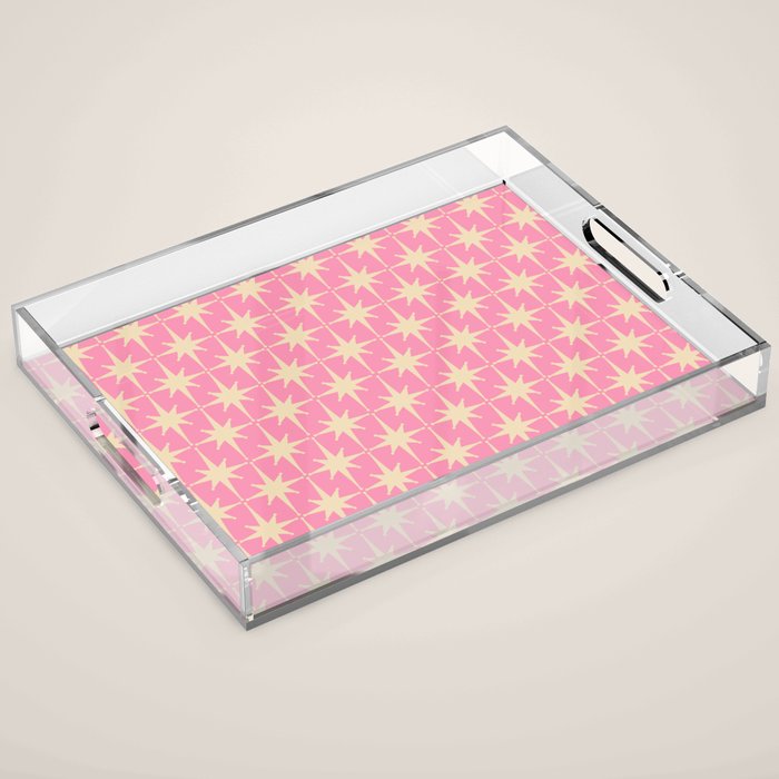 Midcentury Modern Atomic Age Starburst Star Pattern in Pink and Cream Acrylic Tray Gallery Image 1