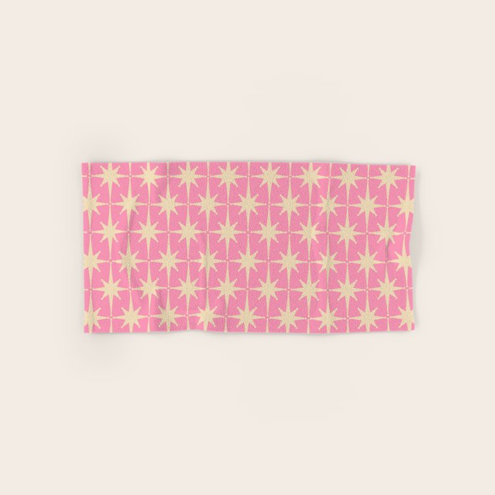 Midcentury Modern Atomic Age Starburst Star Pattern in Pink and Cream Bath Towel Gallery Image 1