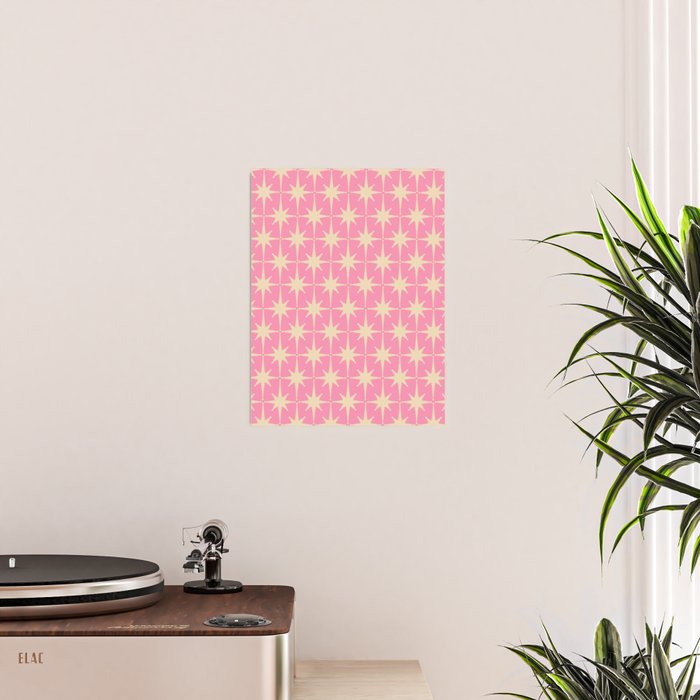 Midcentury Modern Atomic Age Starburst Star Pattern in Pink and Cream Poster Gallery Image 2