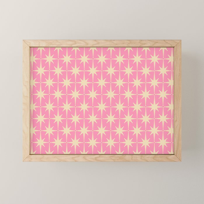 Midcentury Modern Atomic Age Starburst Star Pattern in Pink and Cream Mini Art Print Gallery Image 1